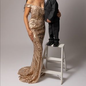 Women's Off Shoulder Sequined Evening Party Maxi Dress